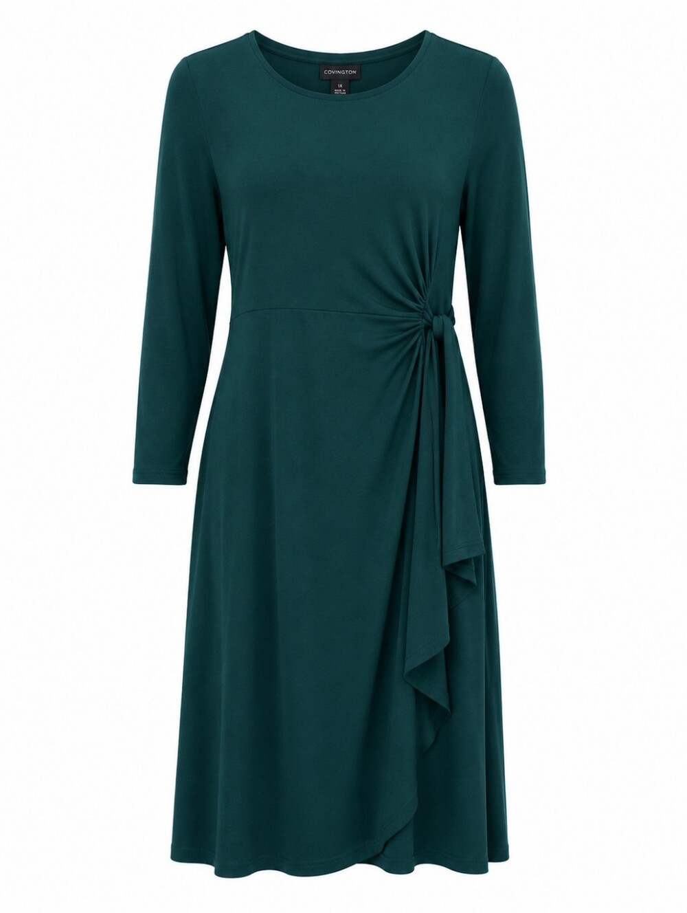Covington 1X Teal Green Midi Dress Side Tie Long Sleeve Rayon